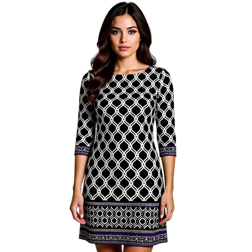 White House Black Market Geometric Lattice Sheath Dress Black White Purple S